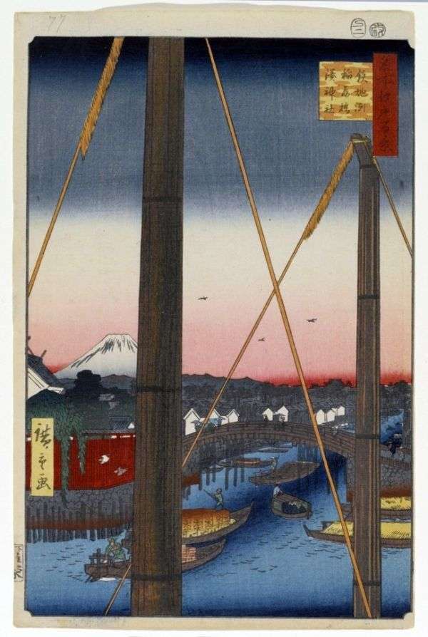 Teppozu的Inari bashi桥，Minato Jinja Sanctuary   Utagawa Hiroshige