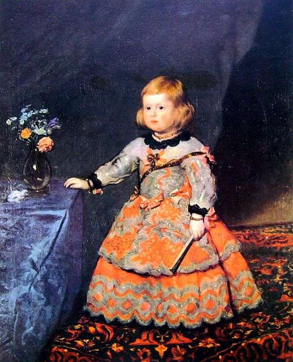 Infanta玛格丽塔的画象在一件红色礼服的   Diego Velasquez