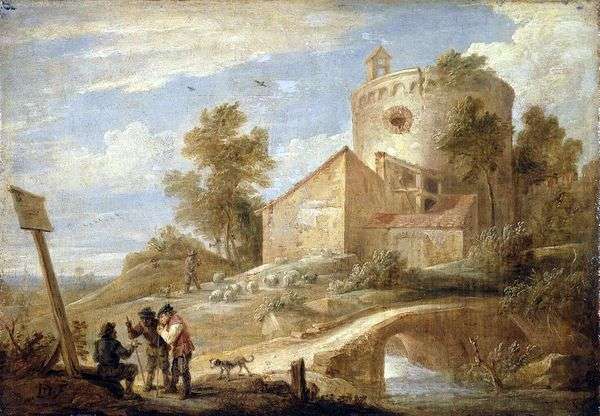 与塔的风景   大卫Teniers