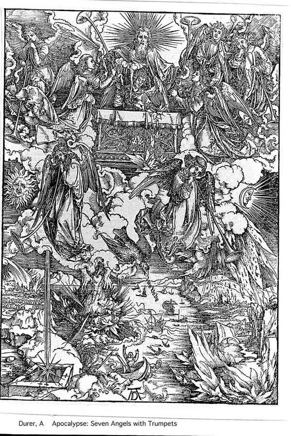 天使和七个小号。雕刻   Albrecht Durer