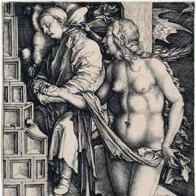 诱惑懒惰。雕刻   Albrecht Durer
